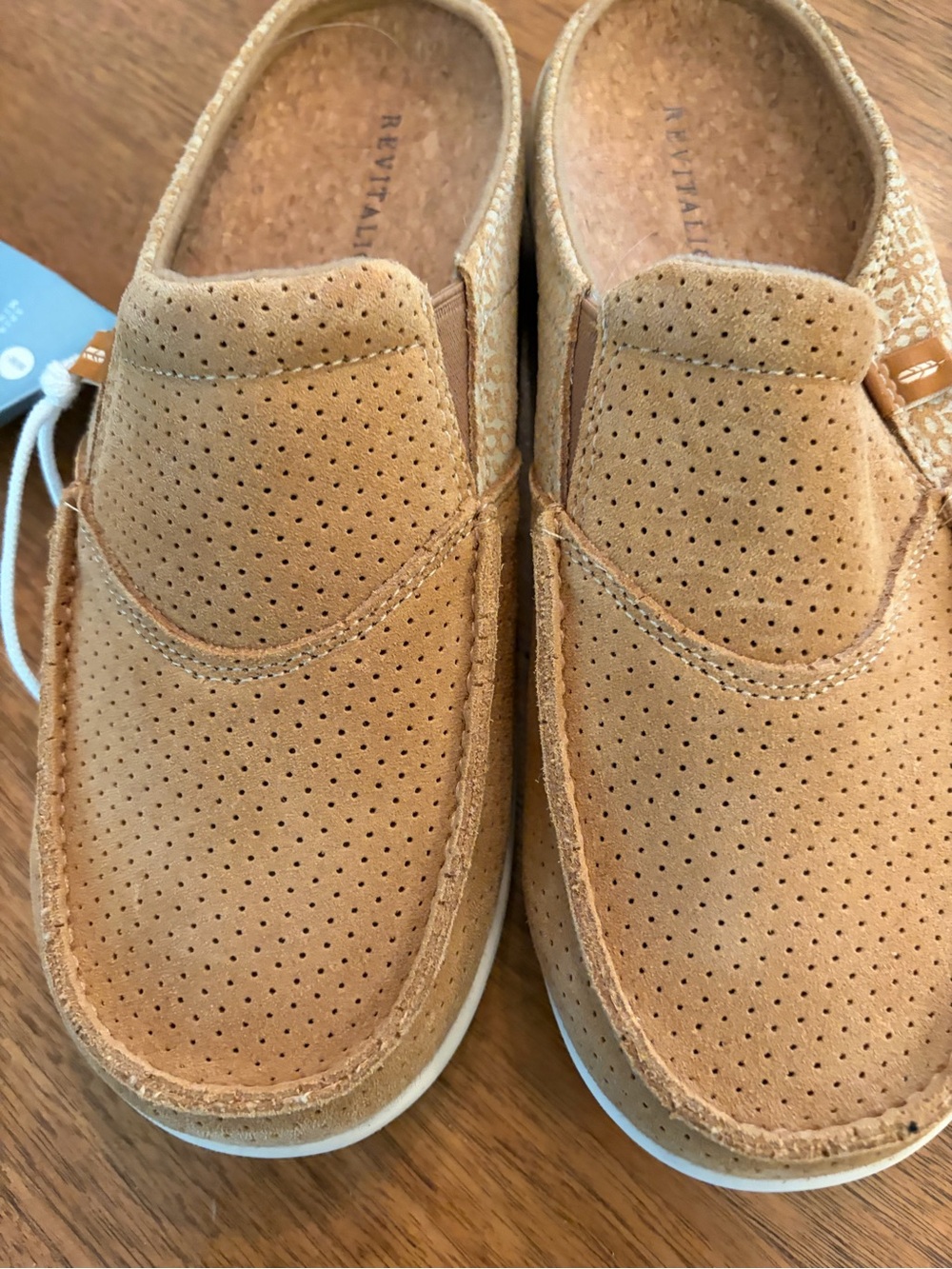 REVITALIGN Slip-On Perforated Mules in Tan